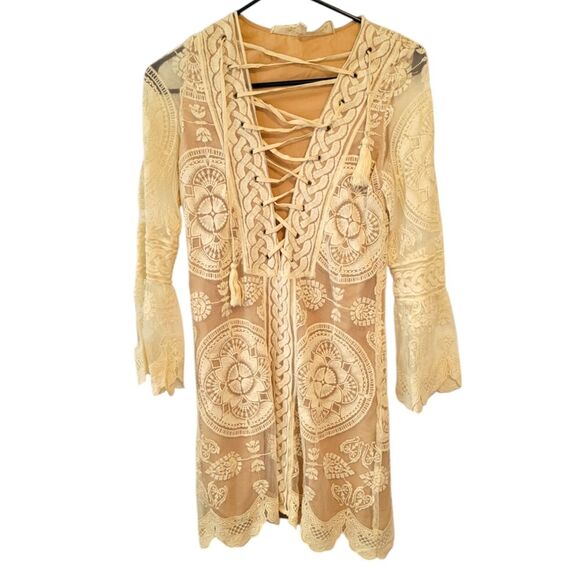 Jen's Pirate Booty Reflection Lace Flare Sleeve Mini Dress XS Boho - Picture 2 of 7